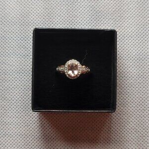 Rose Gold over Sterling Silver 0.70ctw Pinkish Morganite and 0.03ctw Topaz Ring